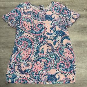 Lilly Pulitzer Mellorie Dress Cotton Pink Tropics Tint Tangerine Dream Sz Large